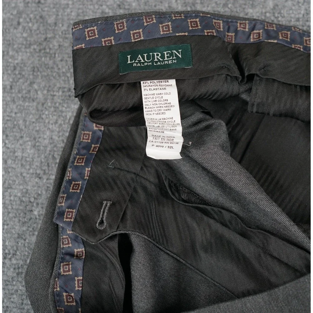 Lauren‎ Ralph Lauren Dress Pants Men 40W 32L Gray Pleated Cuffed Trousers